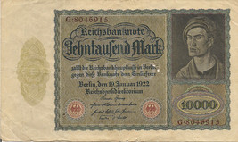 Germany P71, 10,000 Mark, &quot;GHOUL&quot; note, Dürer painting, see story, 1922 - £2.22 GBP