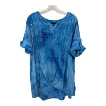 Sami &amp; Jo Plus Women’s 2X Blue Sequin Embellished Tunic Top Roll Tab Sle... - $19.80