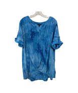 Sami &amp; Jo Plus Women’s 2X Blue Sequin Embellished Tunic Top Roll Tab Sle... - $19.80