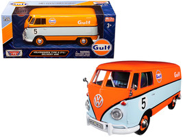 Volkswagen Type 2 (T1) Delivery Van #5 &quot;Gulf&quot; Orange and Light Blue 1/24 Diecast - £31.84 GBP