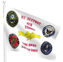 Flag 3Ftx5 4 Branches We Support Our Troops Army Navy Yellow Ribbon Banner - £6.22 GBP