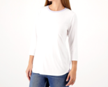 Isaac Mizrahi Soho Crew Neck Top with Side Inset Detail- White, Large - $21.78