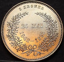 Denmark 2 Kroner, 1892 Gem Unc Silver~Golden Wedding Anniversary - $133.75
