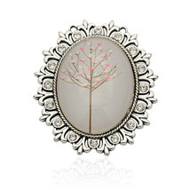 Tree of Life Pendant Vintage Style Glass Oval Focal Costume Jewelry Rhinestones - £4.74 GBP