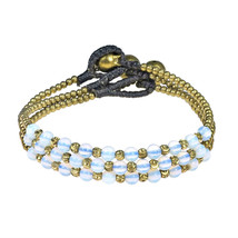 Bohemian Wristband Set of 3 Moonstone &amp; Brass Beads Boho Wrap Bracelet - £9.96 GBP