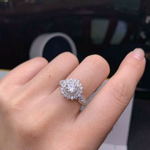 1.00 Ct Round Cut Diamond Flower Wedding Ring For Women&#39;s 14K White Gold Over - £95.60 GBP