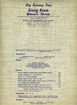 Big Spring Inn Dining Room Dinner Menu 1950&#39;s Smorgasbord - £13.90 GBP