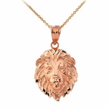 14k Rose Gold Lion&#39;s Face Head Animal Textured Detailed Small Pendant Necklace - $203.88+