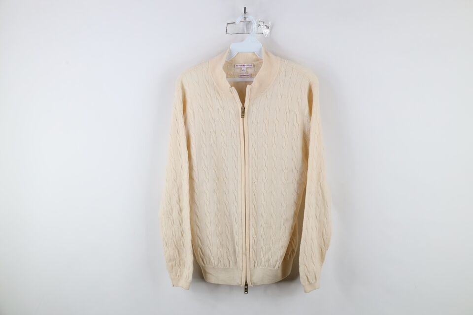 Peter Millar Womens Large Distressed Merino Wool Cable Knit Zip Cardigan... - $33.62