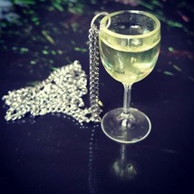 Unique White Wine Glass Necklace Miniature Chardonnay Pinot Grigio Sauvignon - £8.06 GBP