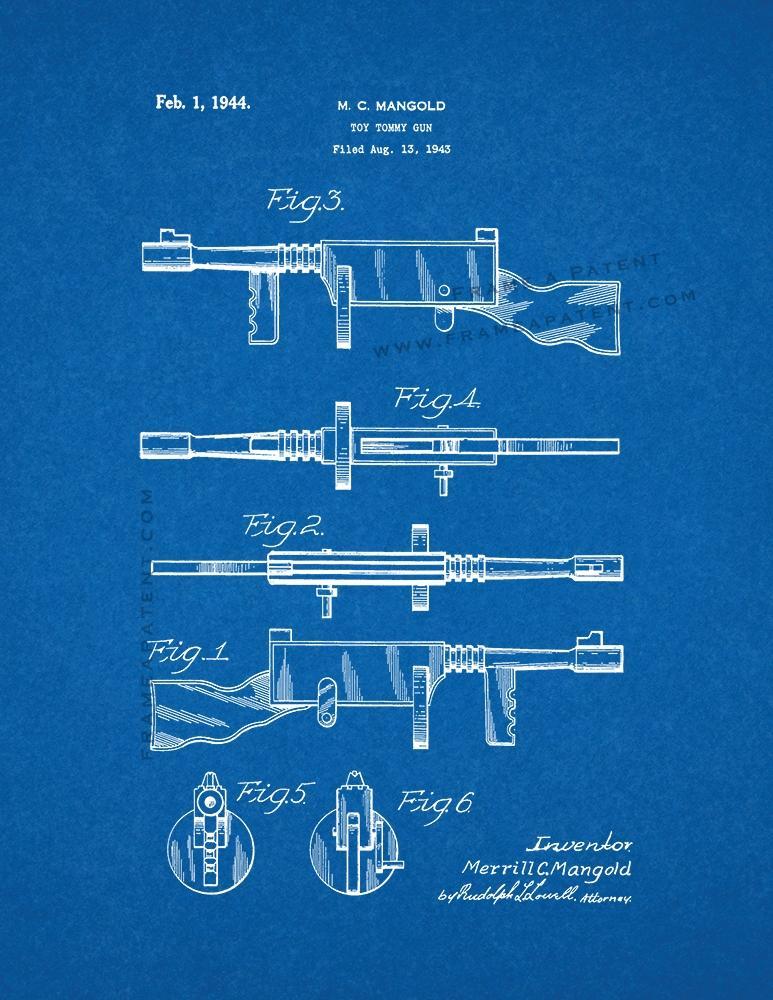 Toy Tommy Gun Patent Print - Blueprint