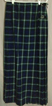 FJ Bacon England Tartan Blue Plaid Skirt Buckle Leather Strap 31&quot; Waist 41&quot; Long - £27.35 GBP