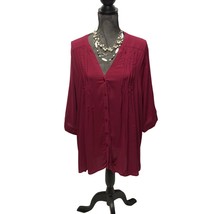 DNA Couture Peasant Top Womens Size 3X Cranberry Button Up Lightweight NEW - $18.61