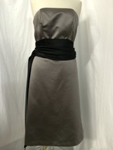 Bill Levkoff Women&#39;s Dress Gray Satin Formal Dress Black Sash Women&#39;s SIze 10 - £39.56 GBP