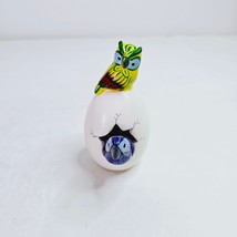 Hatched Egg Pottery Bird Green Owl Blue Parrot Mexico Hand Painted Signe... - $14.83