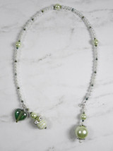 Owl Heart Beaded Thong Bookmark Glass Pearl Crystal Handmade Green White... - $13.45