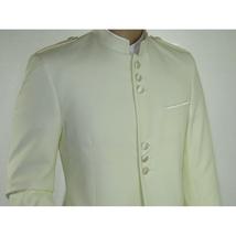 Mens Apollo  King  Banded Collarless suit Chinese Mandarin Wide leg AG97 Ivory image 4