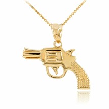 14k Solid Yellow Gold Revolver Pistol Gun Pendant Necklace - $327.44+