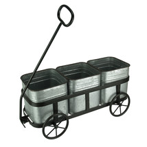 Scratch &amp; Dent Metal Rustic Wagon With 3 Galvanized Planter Tins - £31.13 GBP