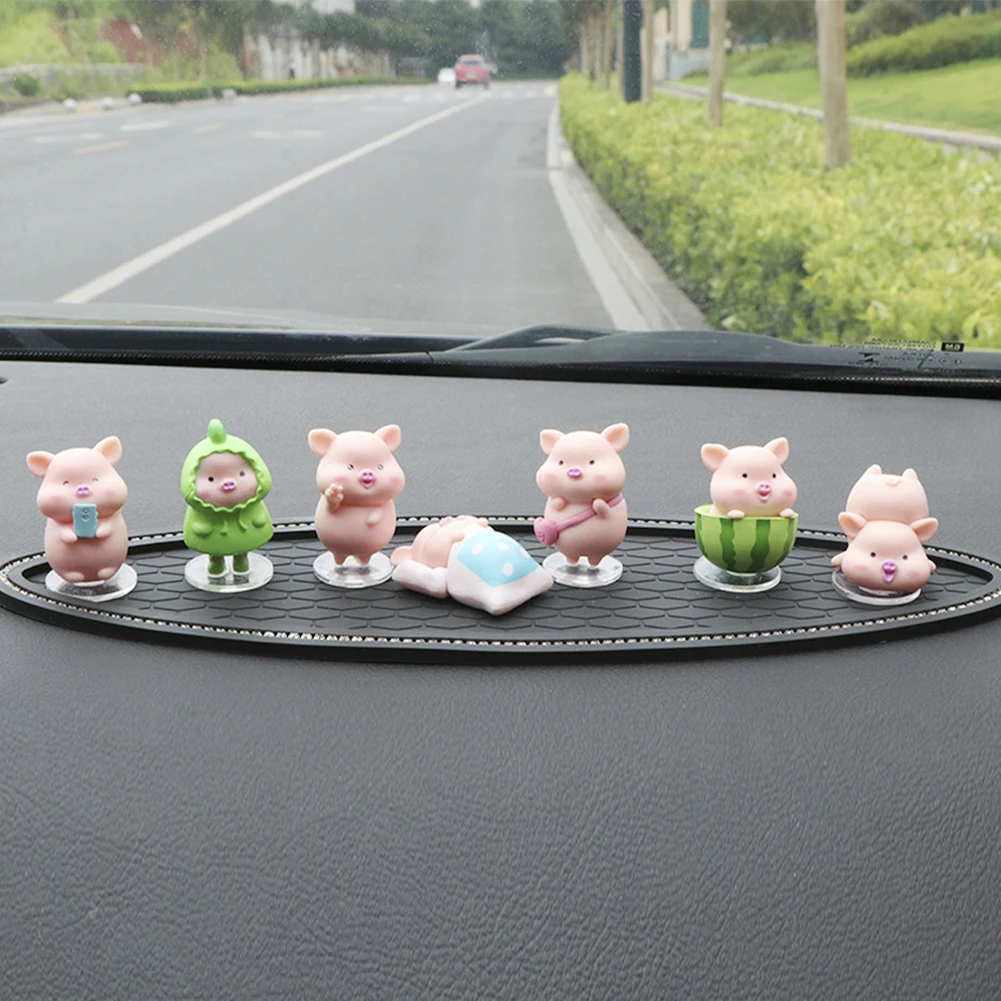 7PCS Cute Cartoon Pig Car Decoration Set - Creative Female Car Center Console - £12.34 GBP