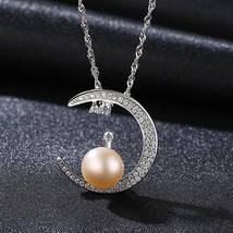 S925 Sterling Silver Pearl Necklace Moon Fashion Ladies - £23.98 GBP