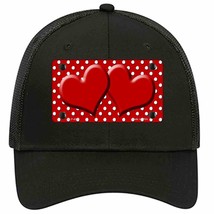 Red White Polka Dot Center Hearts Novelty Black Mesh License Plate Hat - £23.29 GBP