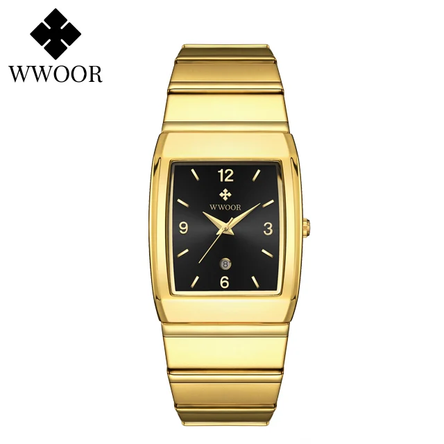 Man&#39;s Square Watch For Men with Automatic Date Luxury Stainless Steel Gold Mens  - £14.15 GBP