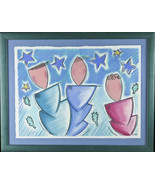 Untitled (Figures and Stars) Signed Abstract Pastel Framed 14 1/2&quot;x18 1/2&quot; - £99.41 GBP