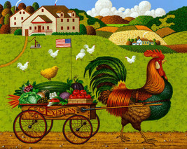 Country Town Farm Animal Rooster Harvest Ceramic Tile Mural Medallion Backsplash - £46.59 GBP+