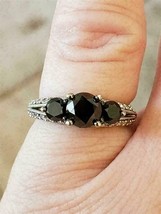 2.75Ct Created Black Onyx &amp; Cz Vintage Three-Stone Engagement Ring in 925 Silver - £87.53 GBP