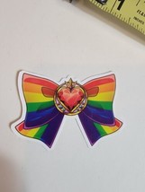 LGBTQ Pride Rainbow Sticker Decal Multi Color Ruby Heart Bow Ribbon - £5.93 GBP