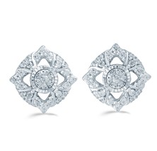 1/2ct tw Diamond Square Cluster Fashion Stud Earring in Sterling Silver - £69.53 GBP