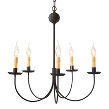 5 Arm IRON CHANDELIER Primitive Colonial Light in Textured Black USA Han... - $373.95