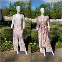 Vintage does 30s Victoria&#39;s Secret Gold  lace floral jumpsuit +robe 2pc ... - $222.75