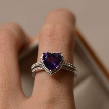 2.30Ct Heart Cut Simulated Amethyst Bridal Engagement Ring 14K White Gold Plated - £112.06 GBP