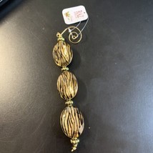 New RAZ Imports Gold Tiger Stripe Reflective Dangle Beads Christmas Ornament - £3.89 GBP