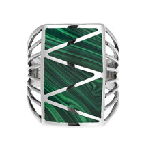 Stripe Line Zig-zag Green Malachite .925 Silver Ring-8 - £17.21 GBP