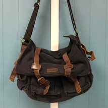 LUXUR canvas and leather messenger bag 15” x 10” plus strap military sat... - $47.97