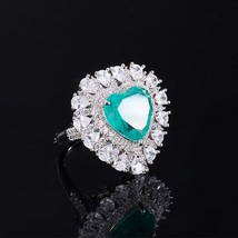 100% 925 Sterling Silver 12*12mm Emerald Paraiba High Carbon Diamond Rings For W - £55.13 GBP
