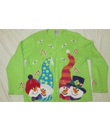 Tiara Sweater XL light green button down cardigan snowmen candy sequins ... - £8.69 GBP