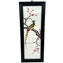 Vintage Japanese Tile Painting H KANAYA Kyoto Framed Bird Cherry Tree Branch - £62.29 GBP