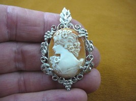 C-1306) Woman with flowers in hair shell carved CAMEO sterling silver Pe... - £74.59 GBP