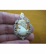 C-1306) Woman with flowers in hair shell carved CAMEO sterling silver Pe... - $128.04 CAD