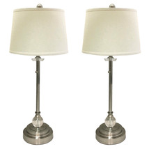 Brushed Nickel Buffet Lamps with Linen White Hard Back Lamp Shades - Set of 2 - £111.04 GBP