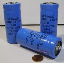 SPRAGUE COMPULYTIC CAPACITORS 0180-1809 32D 2400-25DC 7508L   3 COUNT - $29.99