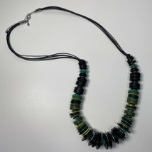Chico’s Black Silver Tone Green Long Graduated Beaded Chunky Statement N... - $39.95