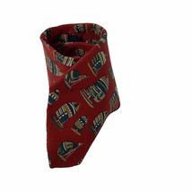Brooks Brothers Makers Mens 100% Silk Red Tie Sailboats Anchors 57&quot; L x 3.5&quot; W - £9.42 GBP