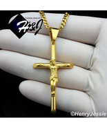 16&quot;-36&quot;MEN Stainless Steel 3mm Gold Cuban Curb Chain JESUS Cross Pendant... - $26.02 CAD+