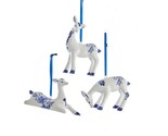 Kurt Adler Blue and White Dresden Deer Ornaments Set of 3 - £17.76 GBP