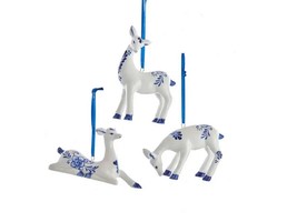 Kurt Adler Blue and White Dresden Deer Ornaments Set of 3 - £17.98 GBP